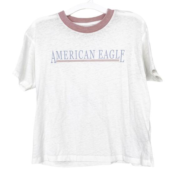 American Eagle White Burnout Spellout Ringer T Shirt Sz XS - Picture 6 of 6